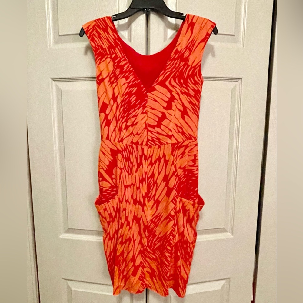 Shoshanna Silk Print Coral Red Pink Orange Sleeveless Mini Dress - Picture 6 of 10